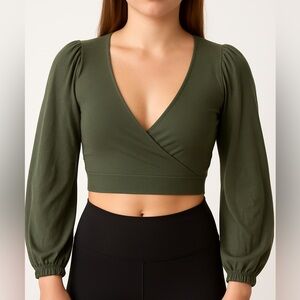Olive Green Wrap Crop Top with long sleeves-size small